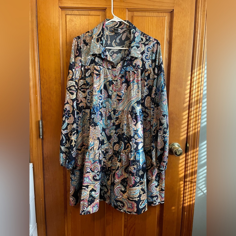 SHEIN Multicolor Paisley Long Sleeve Dress